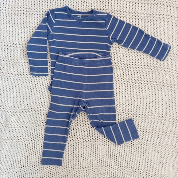 H&M Ribbed Cotton Set Blue/Striped Baby 18 Months - Picture 2 of 5